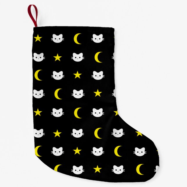 Kitty Cat Moon And Stars Christmas Stocking (Front)