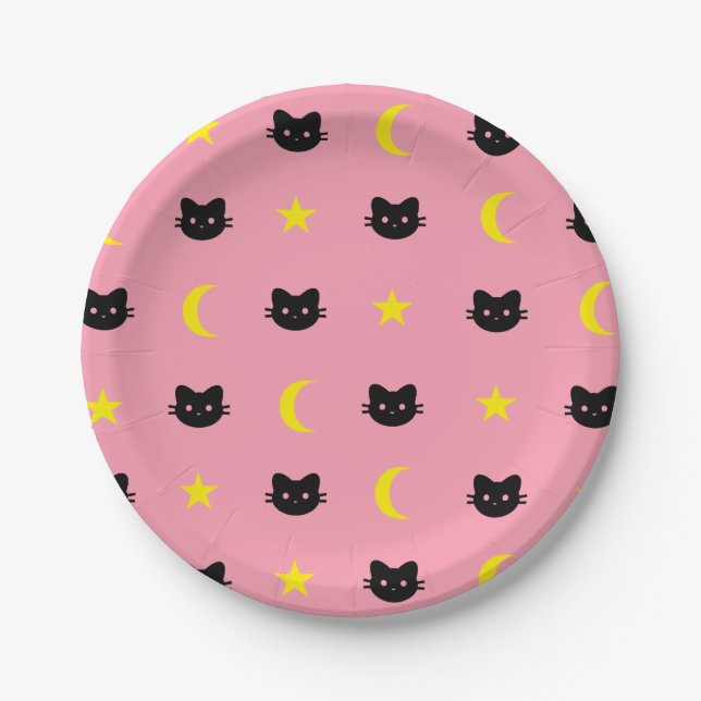kitty Cat Moon And Stars Paper Plates (Front)