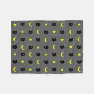 Kitty Cat Moon And Stars Polyester Fleece Blanket