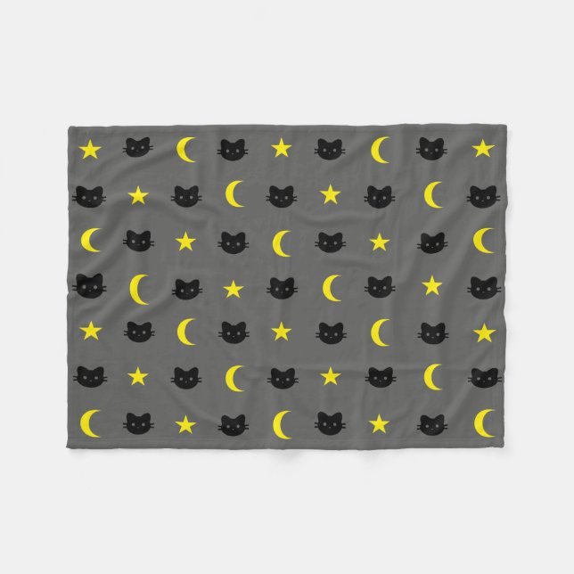 Kitty Cat Moon And Stars Polyester Fleece Blanket (Front (Horizontal))