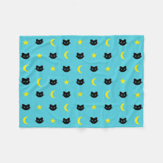 Kitty Cat Moon And Stars Polyester Fleece Blanket
