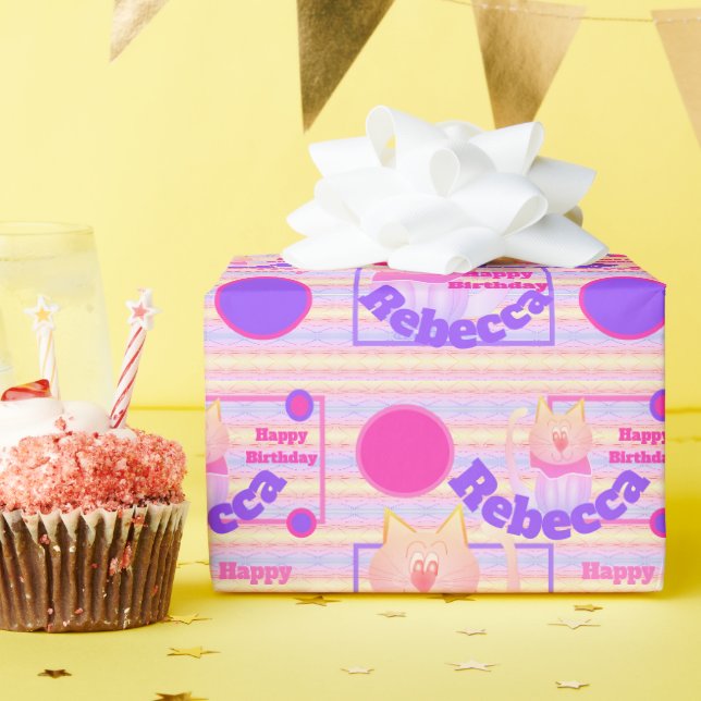 Kitty Cat Name Typography Wrapping Paper (Birthday Party)