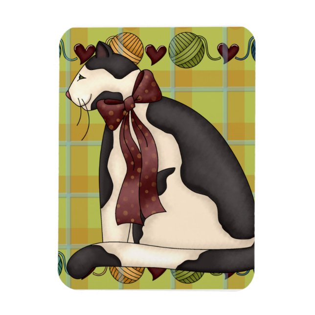 Kitty Cat on Plaid Magnet (Vertical)