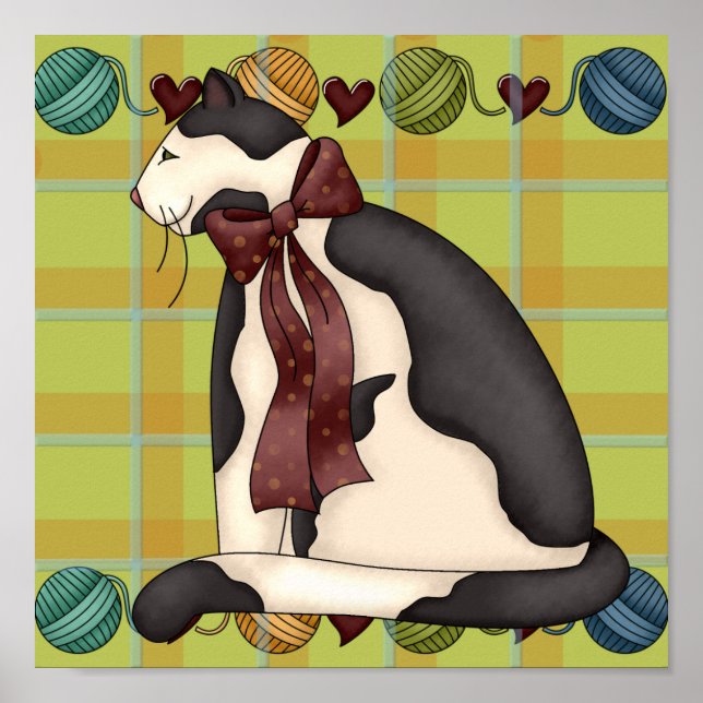 Kitty Cat on Plaid Poster (Front)