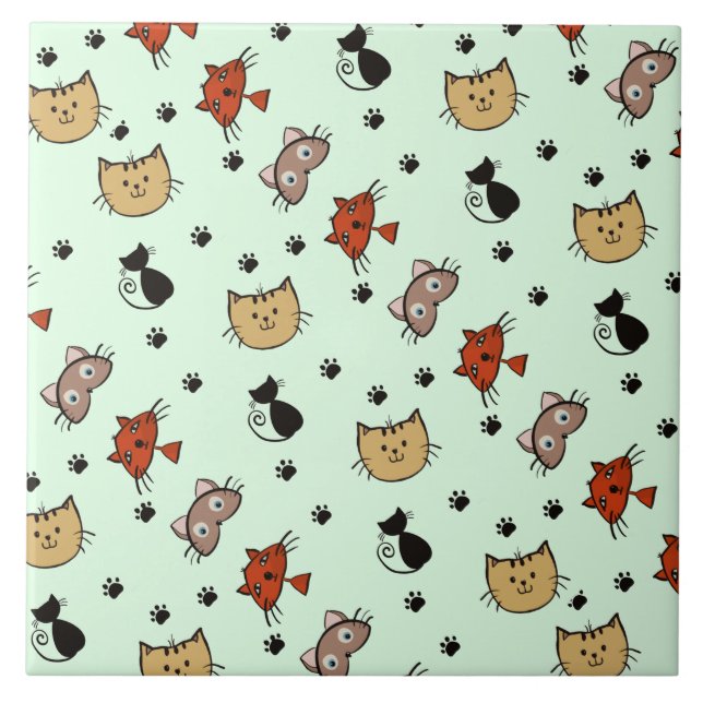 Kitty Cat Pattern Ceramic Tile (Front)