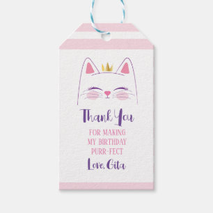 Kitty Cat Pink and Gold Birthday Party Gift Tags