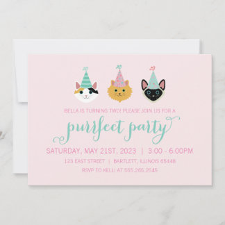 Kitty Cat Pink and Green Birthday Party, Kitten Invitation