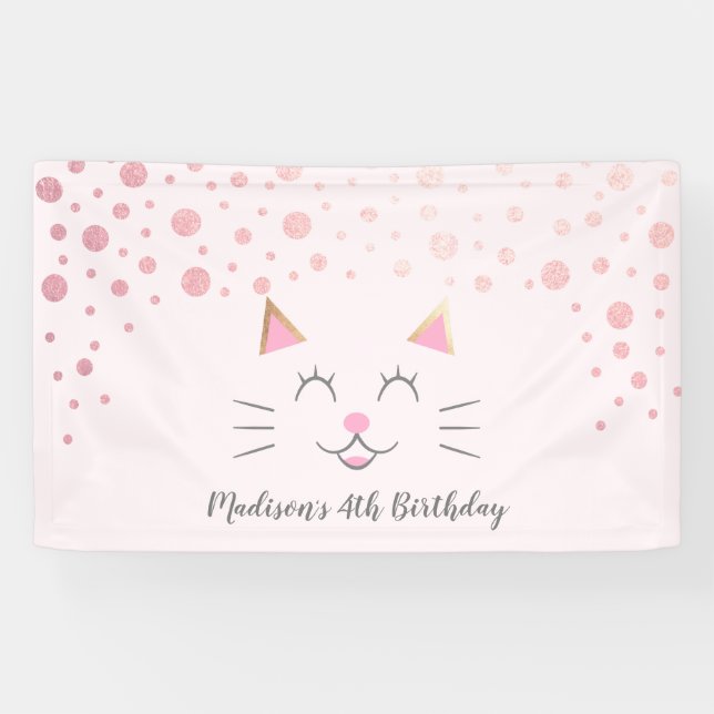 Kitty Cat Pink Birthday Banner (Horizontal)