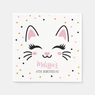 Kitty Cat Pink Gold Birthday Party  Napkin