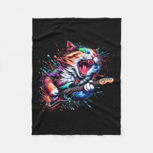 Kitty Cat Playing Guitar Rock Cat Heavy Metal Cat Fleece Blanket