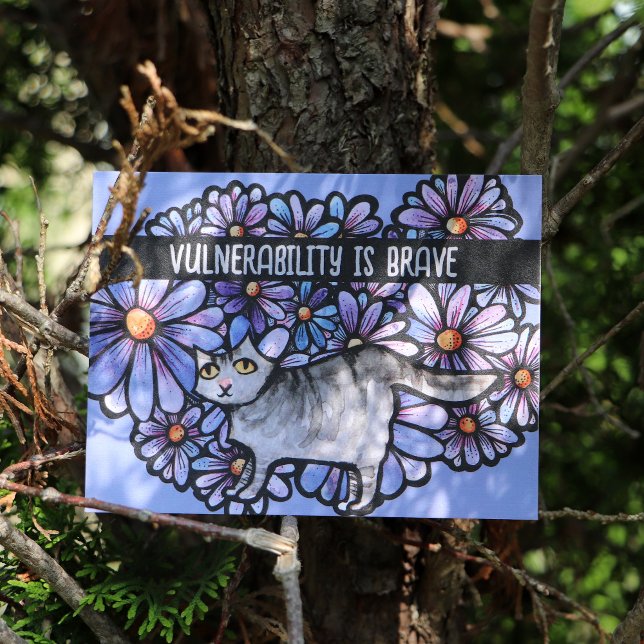 Kitty Cat Purple Daisies Grey Cat Art Grey Cats    Postcard (Creator Uploaded)