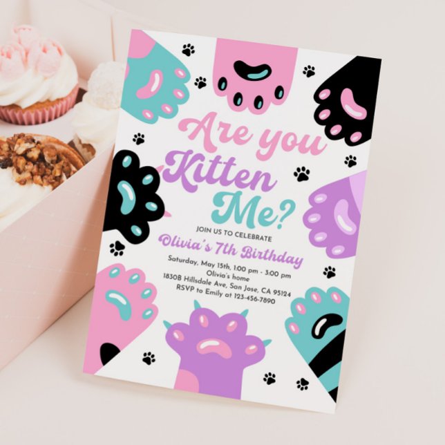 Kitty Cat Retro Birthday Invitation (Creator Uploaded)