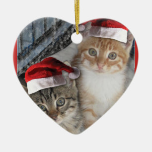 Kitty Cat Santa Claus Ceramic Ornament