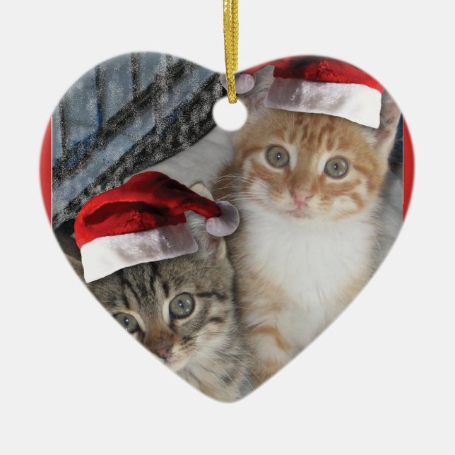 Kitty Cat Santa Claus Ceramic Ornament (Front)