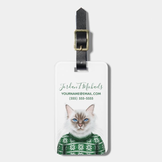 Kitty Cat Sweater | Add Your Name Luggage Tag (Front Vertical)