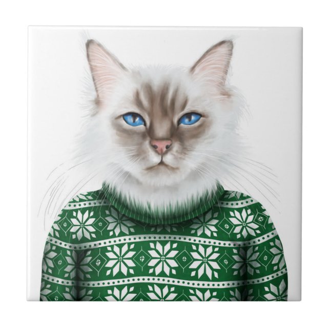 Kitty Cat Sweater Ceramic Tile (Front)
