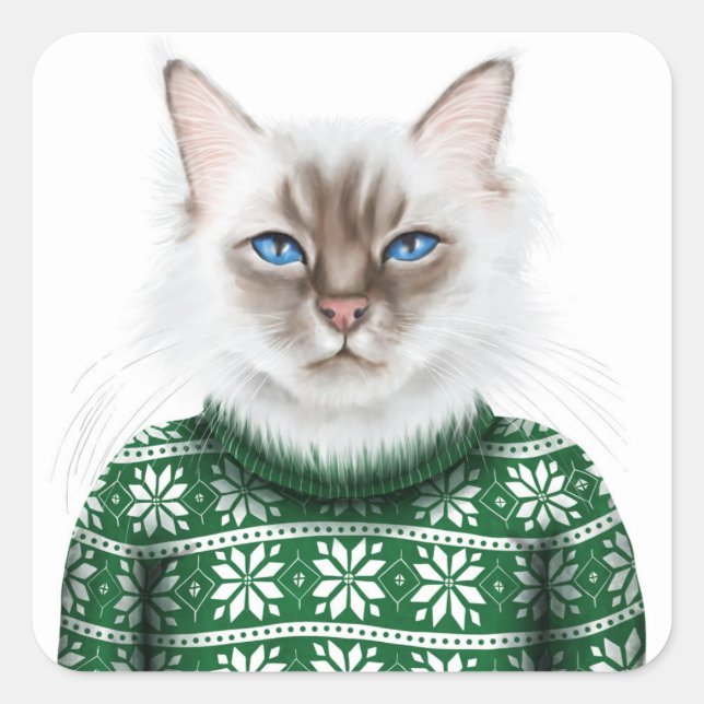Kitty Cat Sweater Square Sticker (Front)