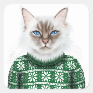 Kitty Cat Sweater Square Sticker