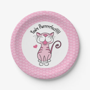 Kitty Cat Valentine's Day Hearts Cute Purrfect Paper Plate