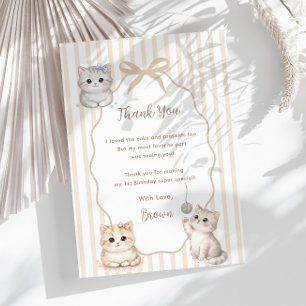 Kitty Cat Watercolor Neutral Pet Birthday Thank You Card