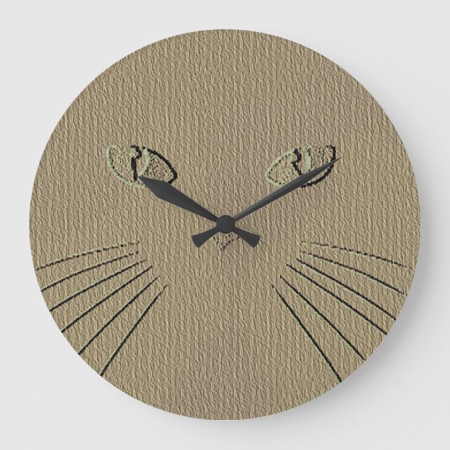 Kitty Cat Whiskers Brown with Green Eyes Large Clock (Front)