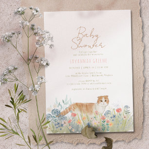 Kitty Cat Wildflowers Neutral Spring Baby Shower Invitation