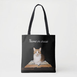 Kitty cat with books tote bag