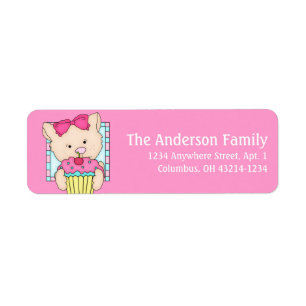Kitty Cat with Cupcake Birthday Address Labels d2