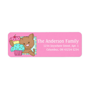 Kitty Cat with Cupcake Birthday Address Labels d3