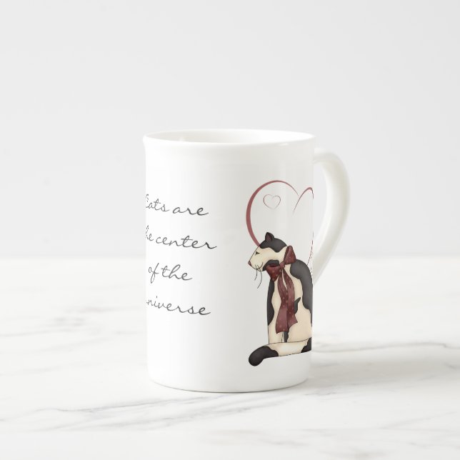 Kitty Cat with Hearts Picture Bone China Mug (Front Right)