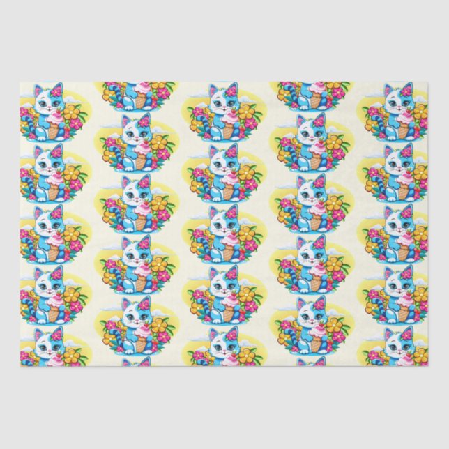 Kitty Cat with ice cream Summer Kawaii Character  Tissue Paper (Front)