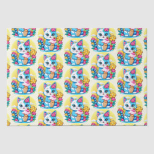 Kitty Cat with ice cream Summer Kawaii Character  Tissue Paper