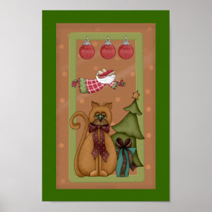 Kitty Cat with Tree Picture Poster