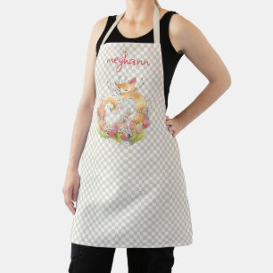 Kitty Cat with Tulips Personalized Watercolor Apron