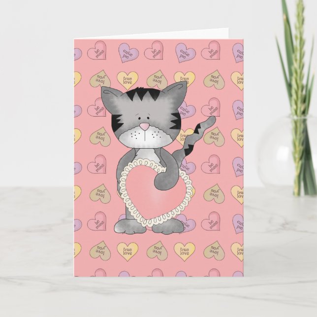 kitty cat with valentine heart holiday card (Front)
