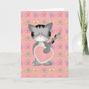 kitty cat with valentine heart holiday card