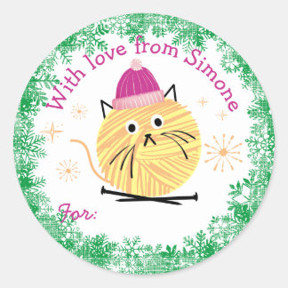 Kitty cat yarn handmade Christmas knitting needles Classic Round Sticker