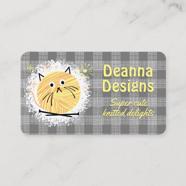 Kitty cat yarn knitting needles knitter business card (Front)