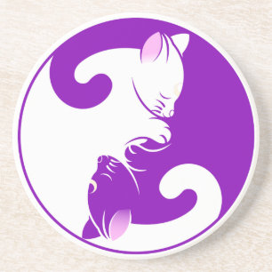 Kitty Cat Yin Yang Purple Coaster