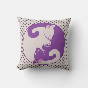Kitty Cat Yin Yang   Purple Cushion