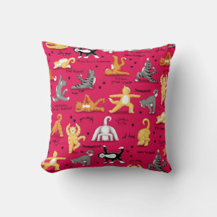 Kitty Cat Yoga Poses Colourful Red Yellow Whimsy Cushion
