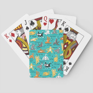 Kitty Cat Yoga Poses Turquoise Blue Yellow Playing Cards