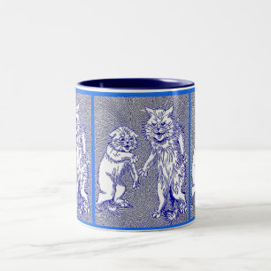 Kitty Cats in Blue by Louis Wain Two-Tone Coffee Mug
