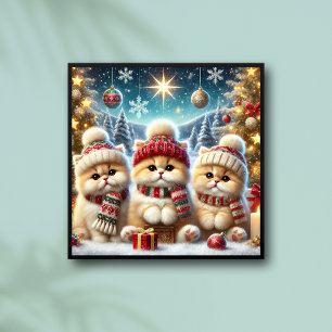 Kitty Cats in Christmas Decor and Snow Poster