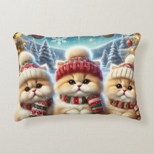 Kitty cats in festive Christmas decor and Snow Decorative Cushion