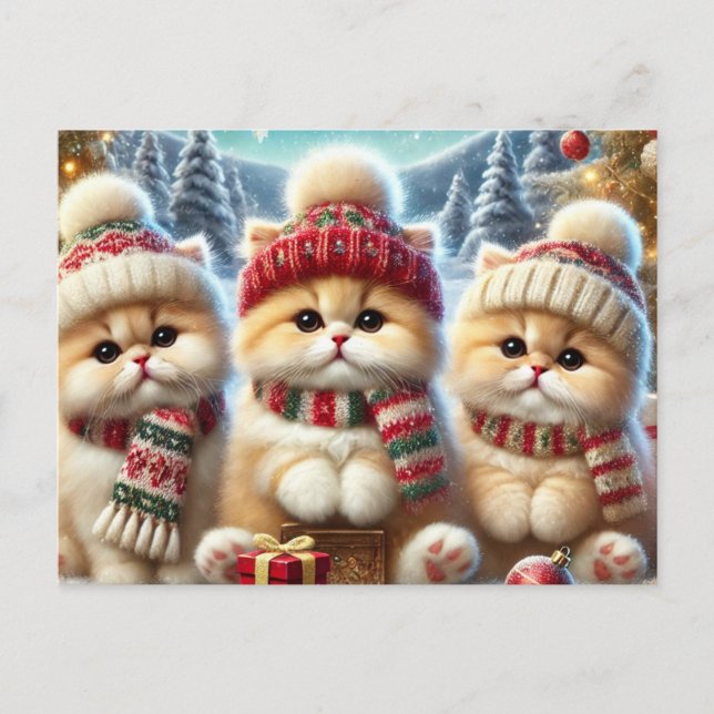 Kitty cats in festive Christmas decor and Snow Holiday Postcard (Front)