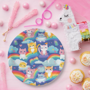 Kitty Cats on Rainbow Clouds Cute and Happy Paper Plate