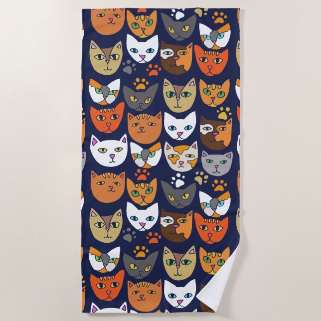 Kitty Cats Pattern Cat Person Beach Towel (Front)