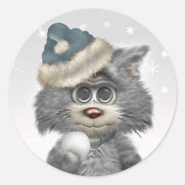 Kitty Cats Winter Wonderland Classic Round Sticker (Front)