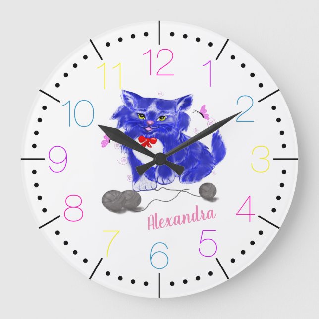 Kitty children cartoon personalised large clock (Front)
